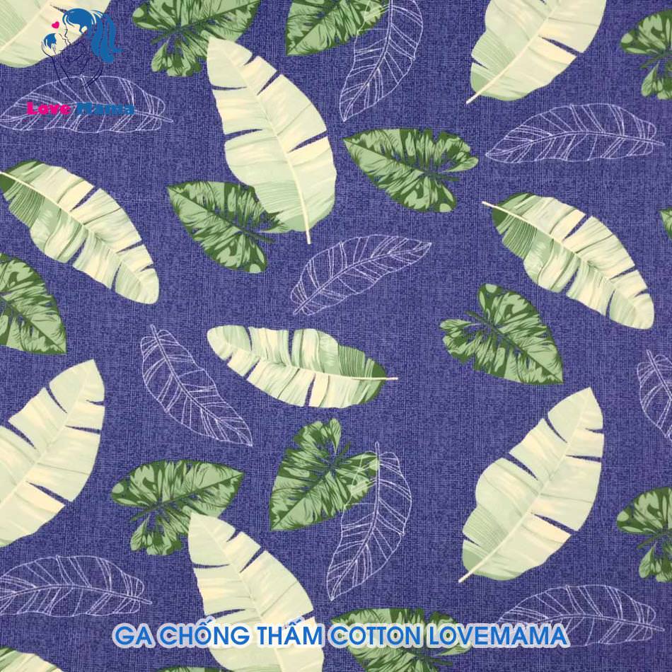 Drap chống thấm màu xanh hình lá cây bản to vải thun Lụa ga 1m6